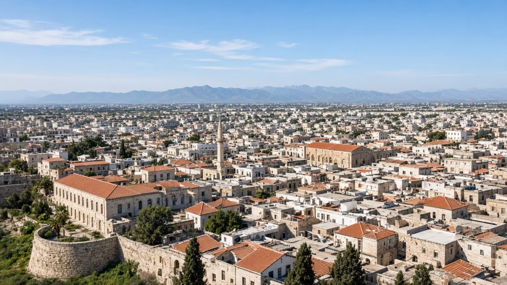 Elevated daytime view over Nicosia rooftops, Cyprus