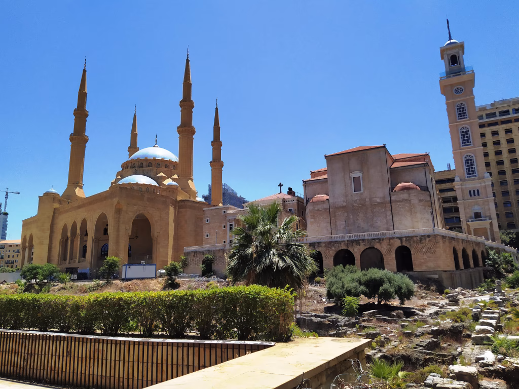 The Mohammad Al-Amin Mosque beside Saint George Maronite Cathedral in downtown Beirut.