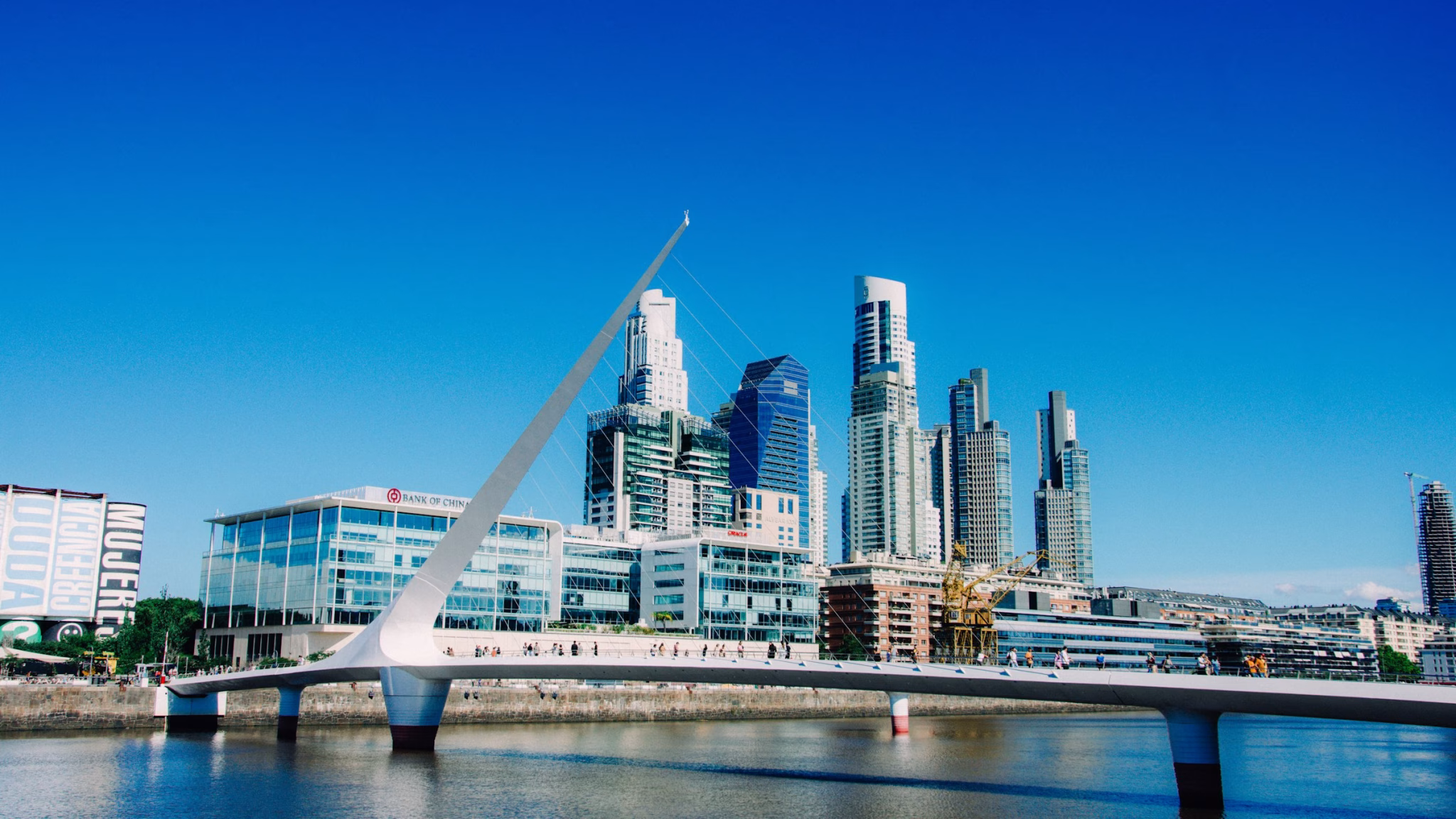 Puente de la Mujer and the Puerto Madero skyline in Buenos Aires